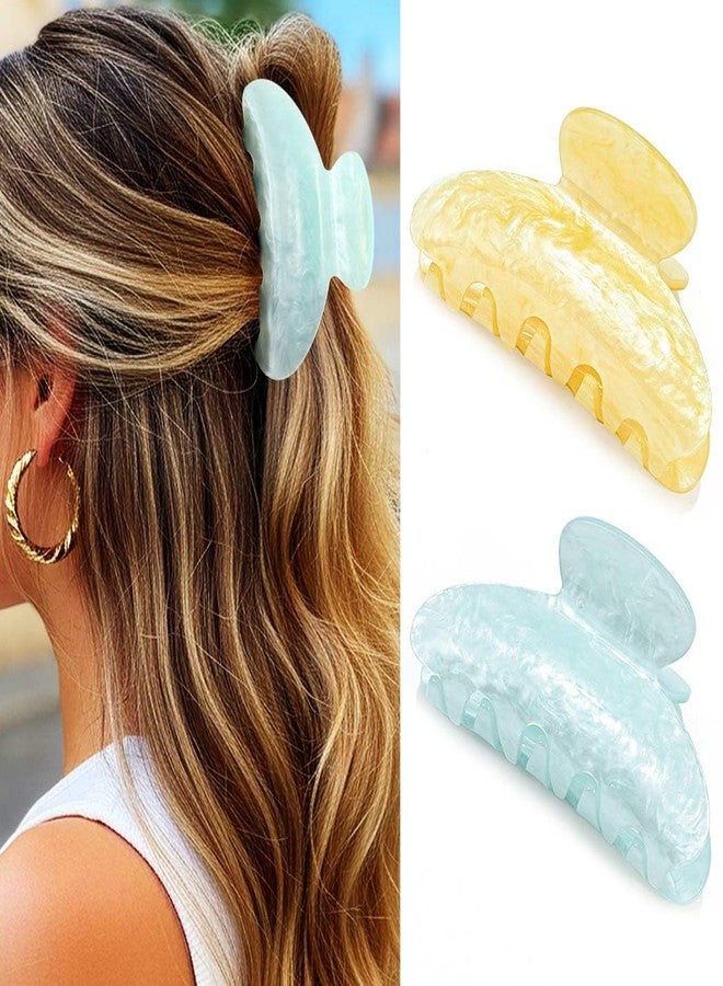 CAKURE Acrylic Hair Clips Cute Claw Clips Medium Hair Claw Barrettes Hair Accessories for Women and Girls（Pack of 2） (f-light blue&yellow) - Image 1